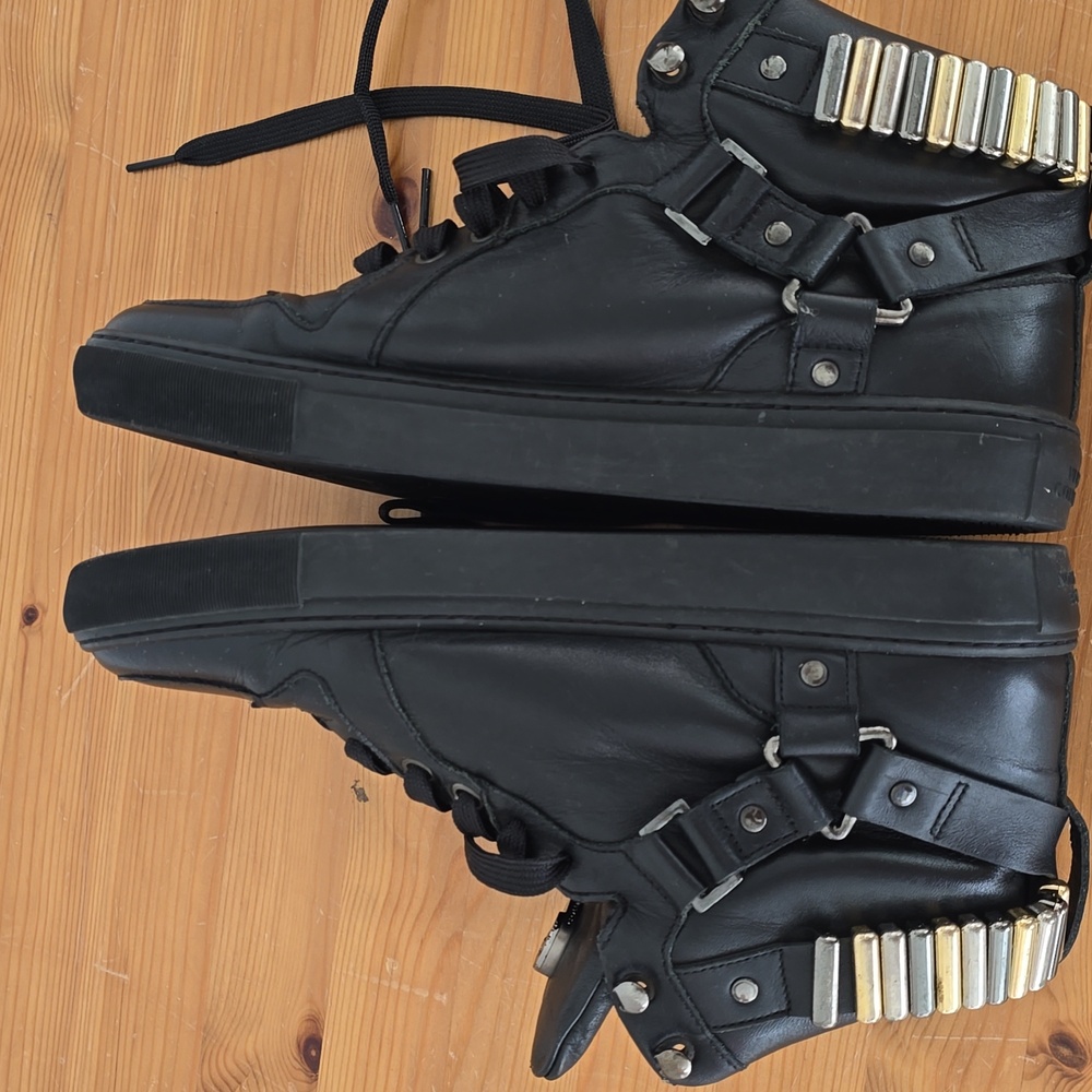 Versace Collection Black Leather Medallion High Top Sneakers Size 41 - Picture 11 of 13